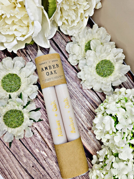 Amber + Oak Taper Candles
