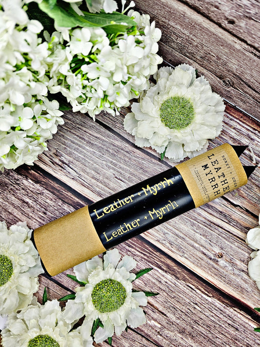 Leather + Myrrh Taper Candles